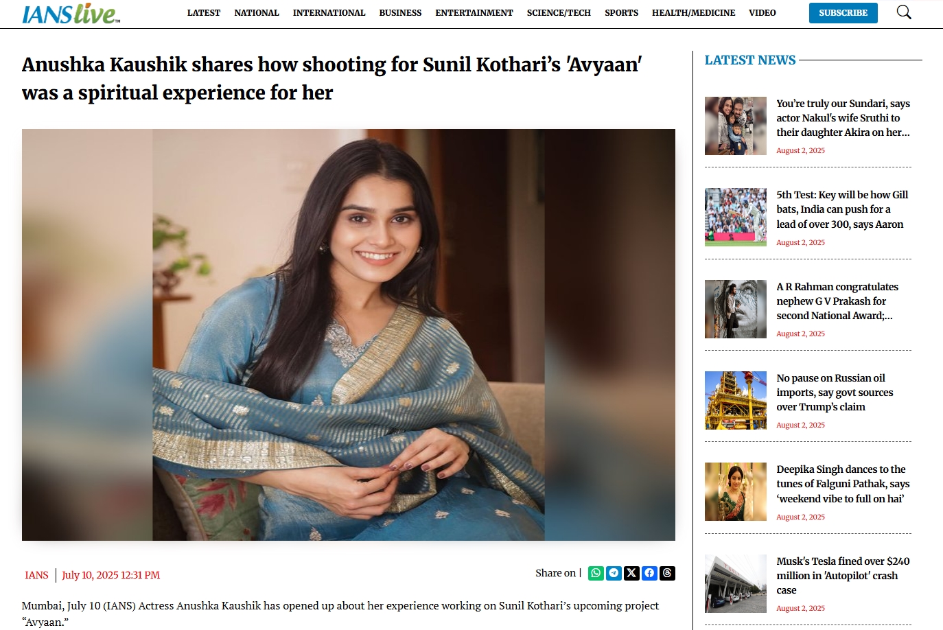 Shooting for AVYAAN Was a Spiritual Experience: Anushka Kaushik Shares Her Journey